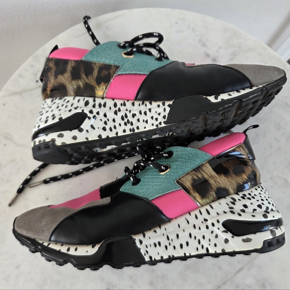 Steve Madden Women’s Cliff Sneakers Platform Animal Print Pink Turquoise Retro 8 - Picture 5 of 13